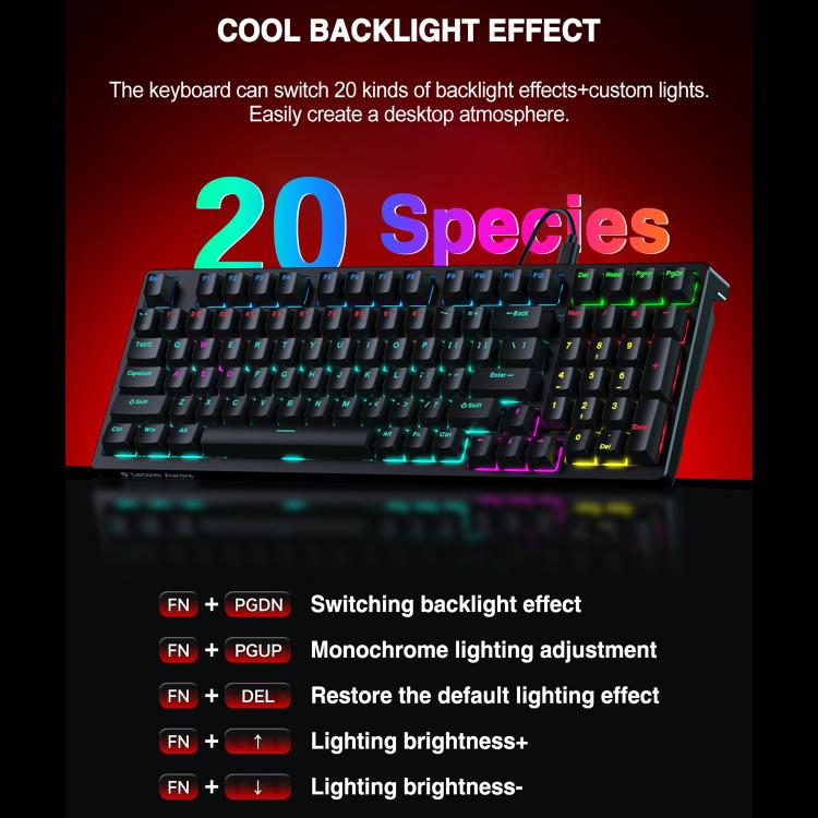 Tastiera meccanica cablata Lenovo GK10 RGB a 98 tasti, Tea Axis, Red Axis, Blue Axis