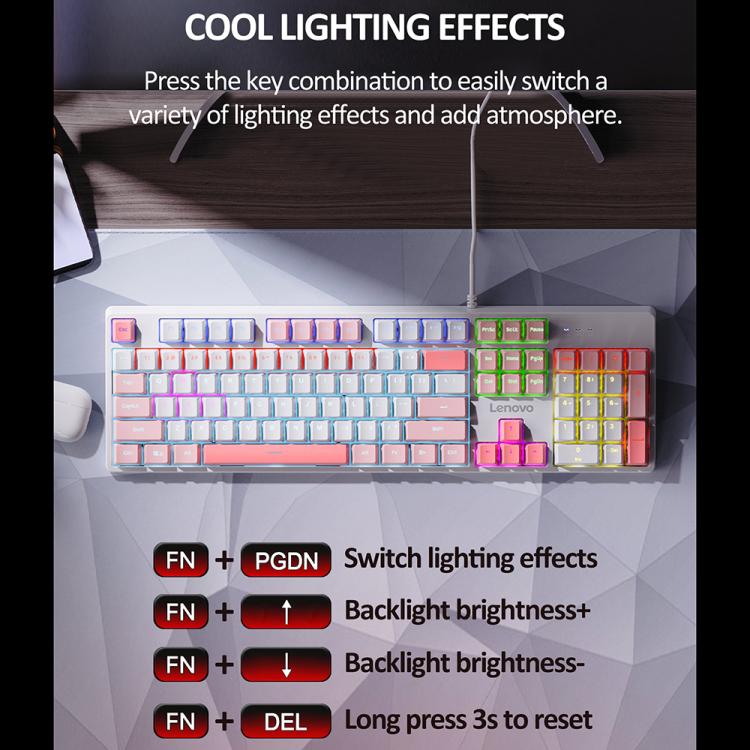 Tastiera meccanica cablata Lenovo GK10 RGB a 104 tasti, Tea Axis, Red Axis, Blue Axis