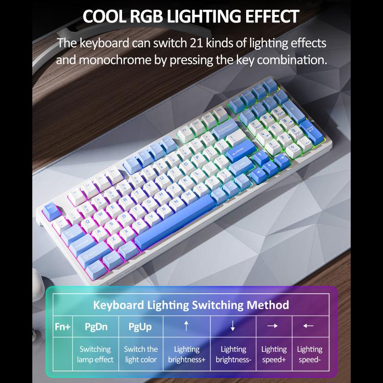 Tastiera meccanica wireless Lenovo GK10 RGB a 98 tasti con tre modalità., Tea Axis, Red Axis, Blue Axis