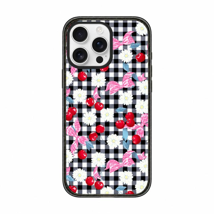 Custodia per telefono in acrilico TPU con motivo a quadri di ciliegie, For iPhone 16 Pro Max, For iPhone 16 Pro, For iPhone 16 Plus, For iPhone 16