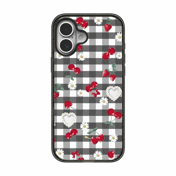 Custodia per telefono in acrilico TPU con motivo a quadri di ciliegie, For iPhone 16 Pro Max, For iPhone 16 Pro, For iPhone 16 Plus, For iPhone 16