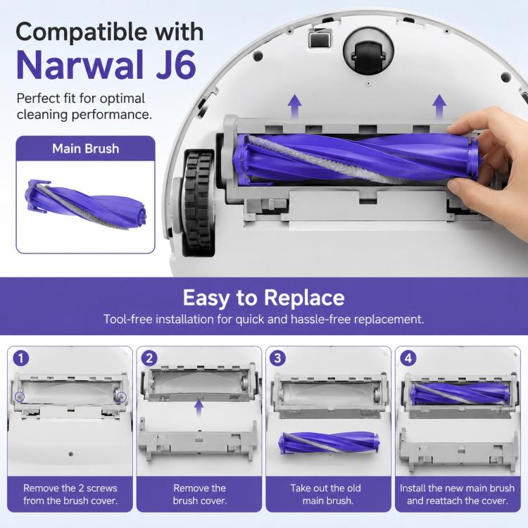Per i pezzi di ricambio dell'aspirapolvere robot Narwal J6, Main Brush, Side Brush, Dual Filter, Dust Bag, Track Mop Pad