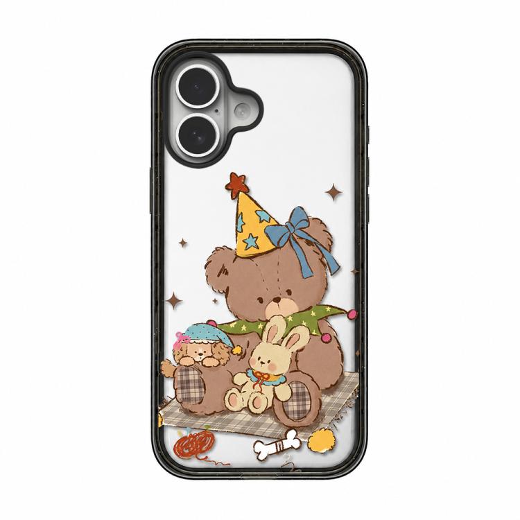 Custodia per telefono in TPU acrilico trasparente con orso e mela, For iPhone 16 Plus, For iPhone 16, For iPhone 15 Pro Max, For iPhone 15 Pro, For iPhone 15 Plus, For iPhone 15