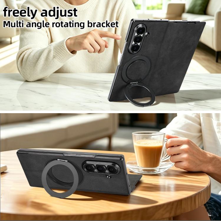 Custodia per telefono in pelle VIETAO con anello magnetico girevole a 360 gradi., For Galaxy Z Fold7 5G, For Galaxy Z Fold6 5G