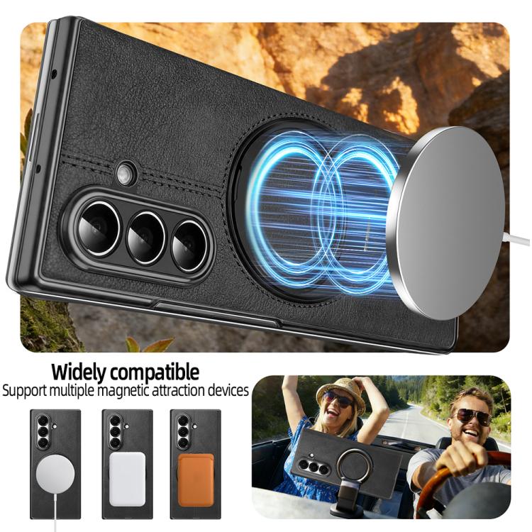Custodia per telefono in pelle VIETAO con anello magnetico girevole a 360 gradi., For Galaxy Z Fold7 5G, For Galaxy Z Fold6 5G