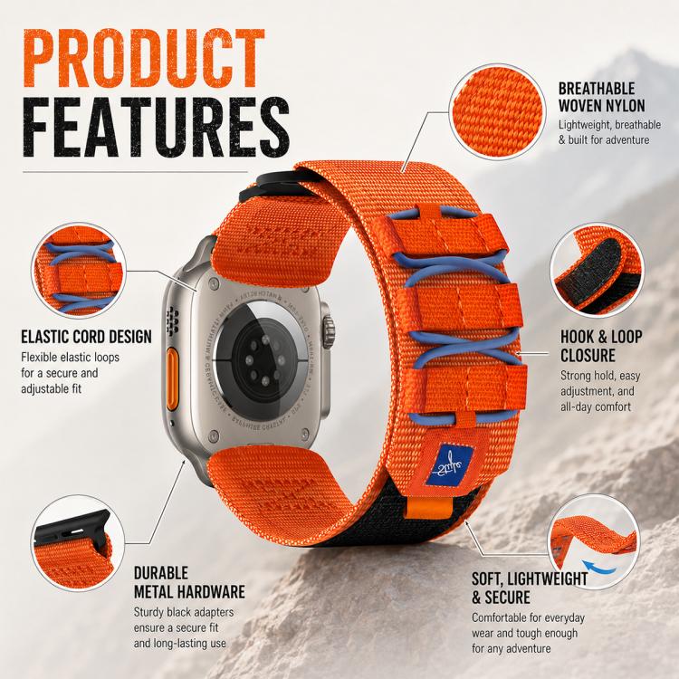 Cinturino per orologio xDfind Sport in nylon con chiusura a strappo., For Apple Watch 42 / 44 / 45 / 46 / 49mm, For Apple Watch 38 / 40 / 41 / S11 42mm