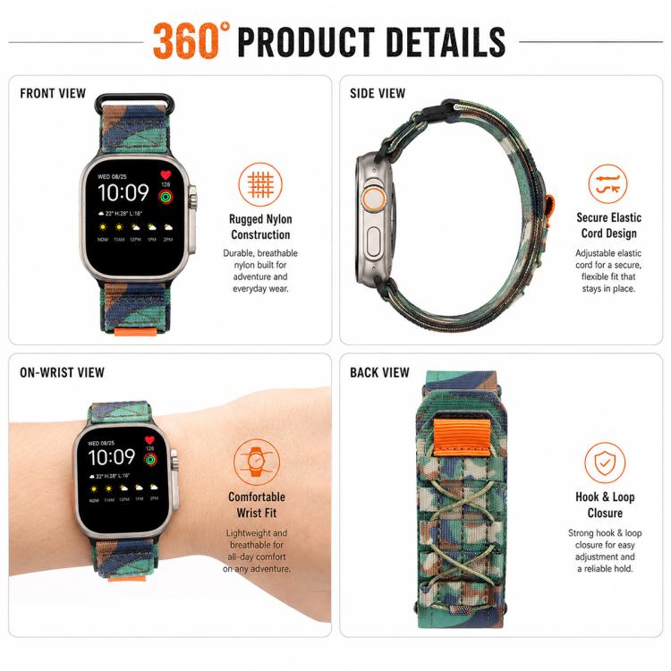Cinturino per orologio xDfind Sport in nylon con chiusura a strappo., For Apple Watch 42 / 44 / 45 / 46 / 49mm, For Apple Watch 38 / 40 / 41 / S11 42mm
