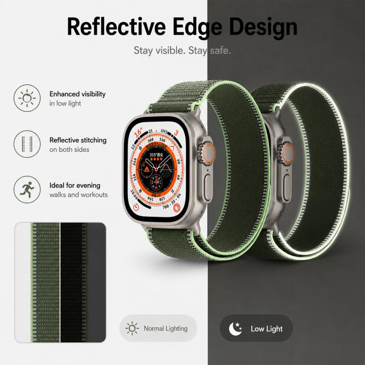 Cinturino per orologio xDfind regolabile con chiusura a strappo in nylon riflettente, For Apple Watch 42 / 44 / 45 / 46 / 49mm, For Apple Watch 38 / 40 / 41 / S11 42mm