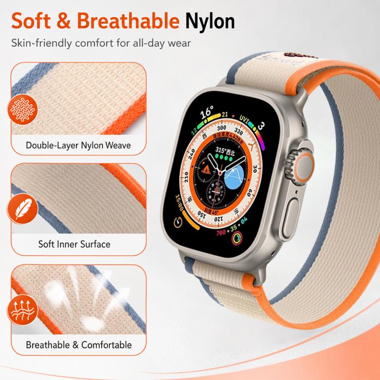 Cinturino per orologio in nylon con chiusura a strappo e strass xDfind, For Apple Watch 42 / 44 / 45 / 46 / 49mm, For Apple Watch 38 / 40 / 41 / S11 42mm