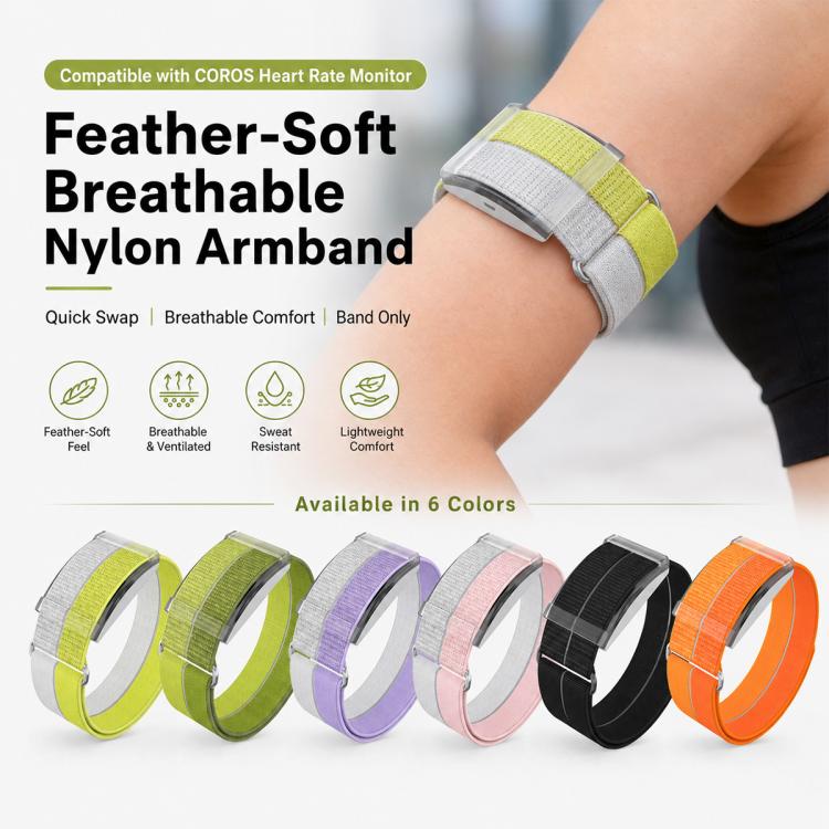 Cinturino per orologio con fibbia in metallo e sgancio rapido in nylon traspirante con filato di piuma per cardiofrequenzimetro COROS xDfind., S Wrist Circumference 135-170mm, L Wrist Circumference 170-235mm