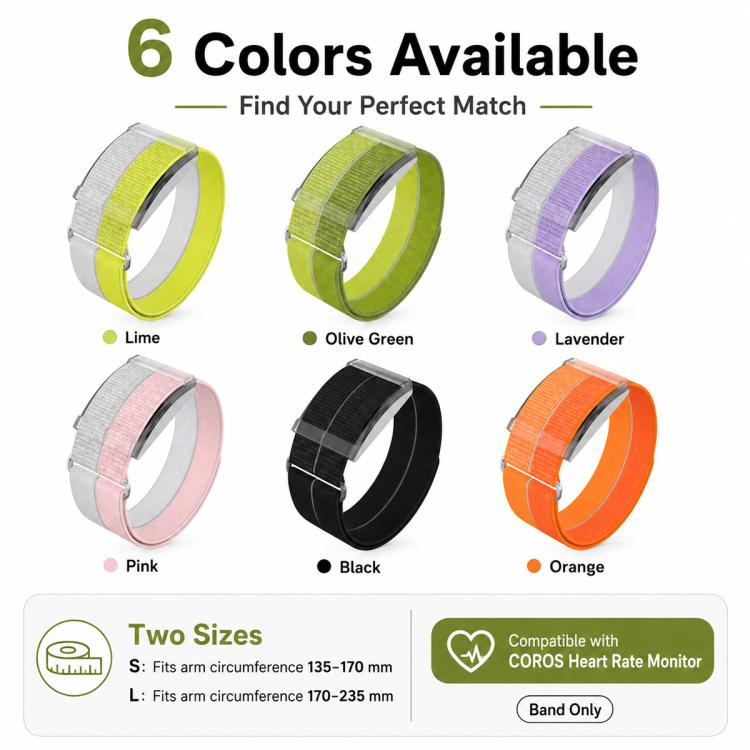 Cinturino per orologio con fibbia in metallo e sgancio rapido in nylon traspirante con filato di piuma per cardiofrequenzimetro COROS xDfind., S Wrist Circumference 135-170mm, L Wrist Circumference 170-235mm