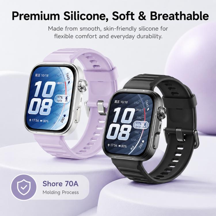 Cinturino in silicone xDfind Sport per Huawei Watch Fit 5 / Fit 5 Pro., Silver Buckle, Black Buckle