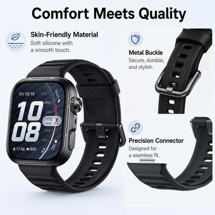 Cinturino in silicone xDfind Sport per Huawei Watch Fit 5 / Fit 5 Pro., Silver Buckle, Black Buckle