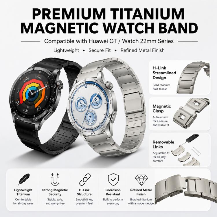 Cinturino per orologio xDfind in titanio puro con fibbia magnetica a forma di I, 22mm