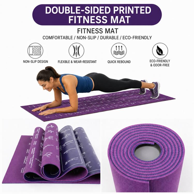 Tappetino da yoga antiscivolo in PVC con stampa su entrambi i lati per fitness e allenamento., 4mm