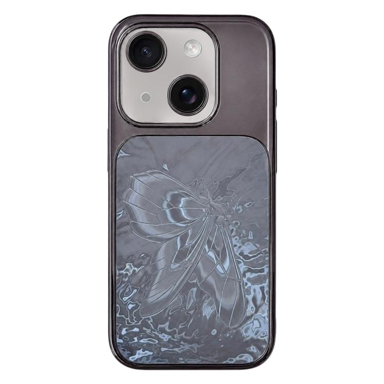 Custodia per telefono in policarbonato galvanizzato e vetro con motivo a farfalla., For iPhone 15, For iPhone 14, For iPhone 14 Pro, For iPhone 14 Pro Max