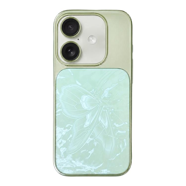 Custodia per telefono in policarbonato galvanizzato e vetro con motivo a farfalla., For iPhone 16 Pro, For iPhone 16, For iPhone 15 Pro Max, For iPhone 15 Pro