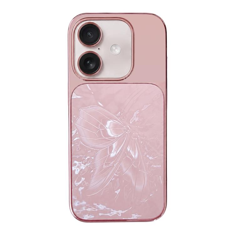 Custodia per telefono in policarbonato galvanizzato e vetro con motivo a farfalla., For iPhone 16 Pro, For iPhone 16, For iPhone 15 Pro Max, For iPhone 15 Pro