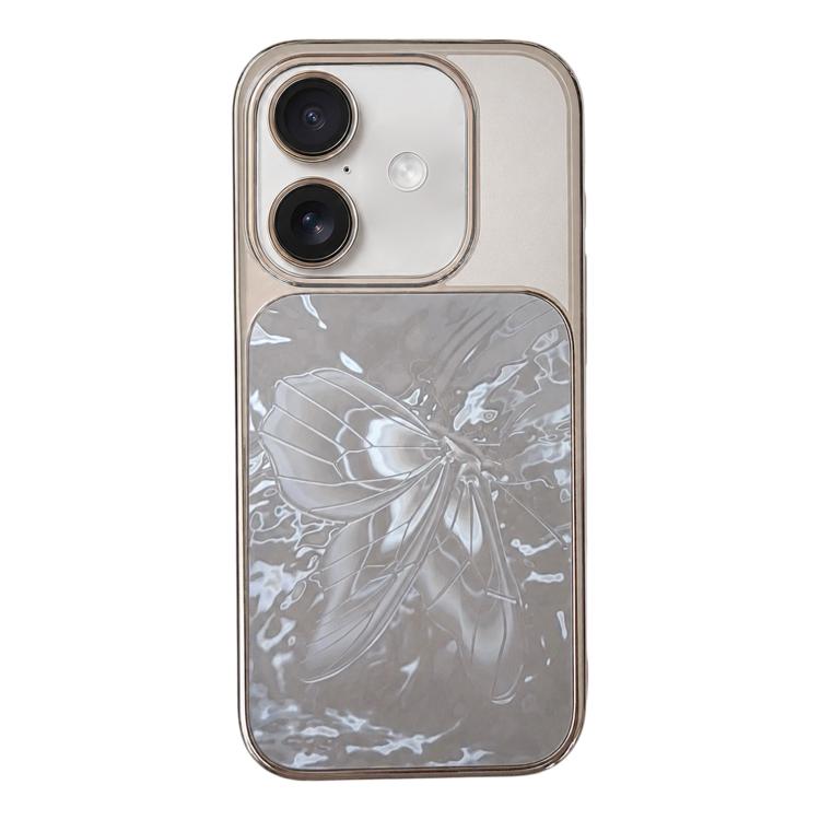 Custodia per telefono in policarbonato galvanizzato e vetro con motivo a farfalla., For iPhone 17 Pro Max, For iPhone 17 Pro, For iPhone 17, For iPhone 16 Pro Max