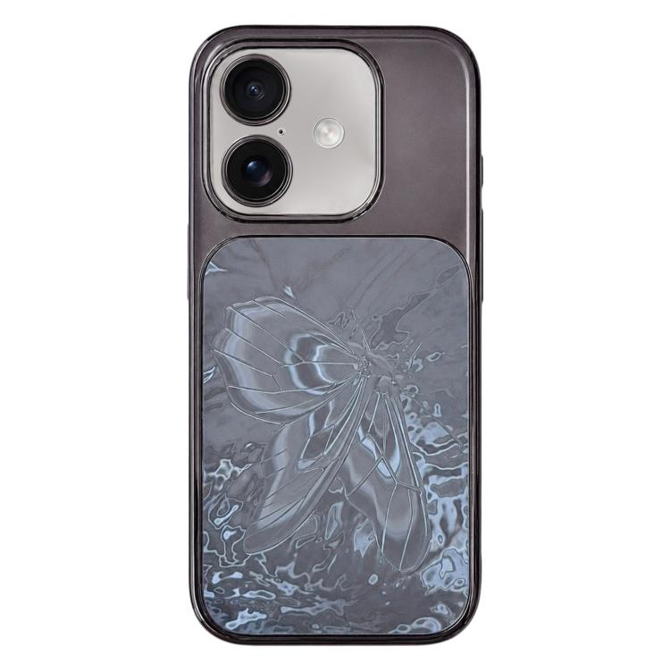 Custodia per telefono in policarbonato galvanizzato e vetro con motivo a farfalla., For iPhone 17 Pro Max, For iPhone 17 Pro, For iPhone 17, For iPhone 16 Pro Max