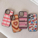Custodia per telefono in acrilico TPU con motivo floreale a quadri in feltro, For iPhone 16 Plus, For iPhone 16, For iPhone 15 Pro Max, For iPhone 15 Pro, For iPhone 15 Plus, For iPhone 15
