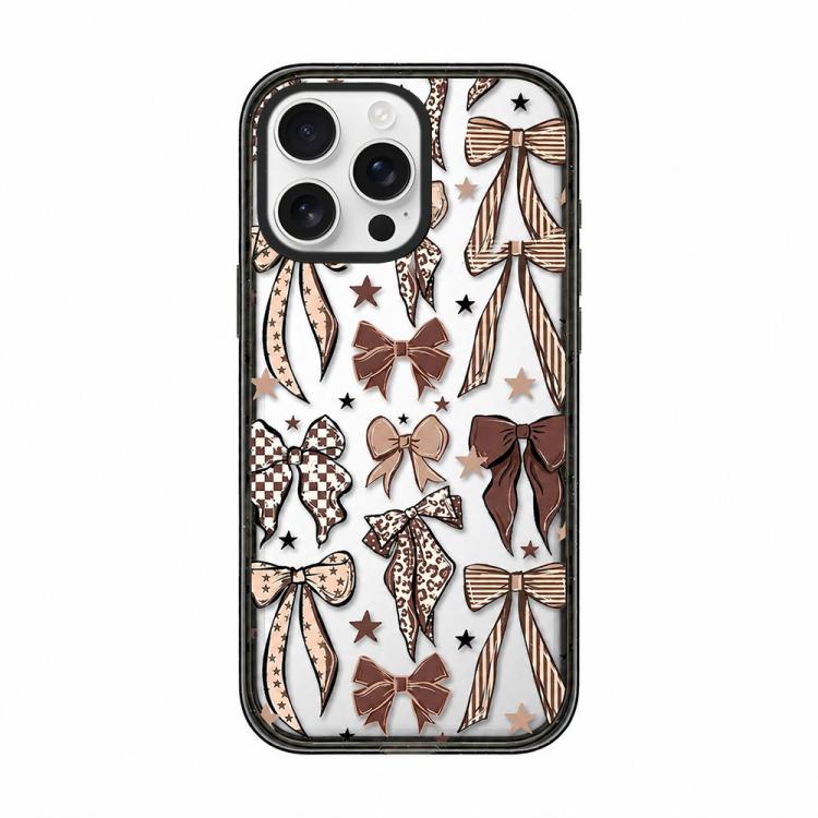 Custodia per telefono in TPU acrilico trasparente con stampa leopardata e fiocco., For iPhone 16 Pro Max, For iPhone 16 Pro, For iPhone 16 Plus, For iPhone 16
