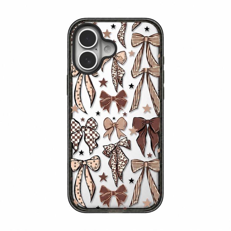 Custodia per telefono in TPU acrilico trasparente con stampa leopardata e fiocco., For iPhone 16 Pro Max, For iPhone 16 Pro, For iPhone 16 Plus, For iPhone 16