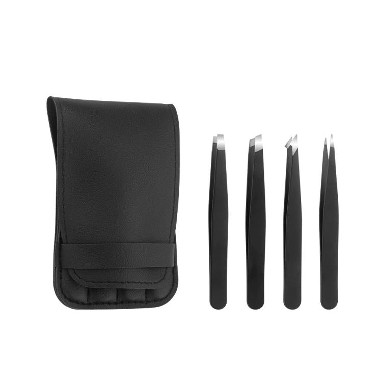 Set di 4 pinzette in acciaio inossidabile per la modellatura delle sopracciglia, con custodia in pelle PU.