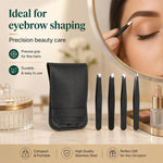 Set di 4 pinzette in acciaio inossidabile per la modellatura delle sopracciglia, con custodia in pelle PU.