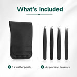 Set di 4 pinzette in acciaio inossidabile per la modellatura delle sopracciglia, con custodia in pelle PU.
