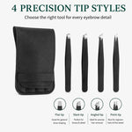 Set di 4 pinzette in acciaio inossidabile per la modellatura delle sopracciglia, con custodia in pelle PU.