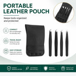 Set di 4 pinzette in acciaio inossidabile per la modellatura delle sopracciglia, con custodia in pelle PU.