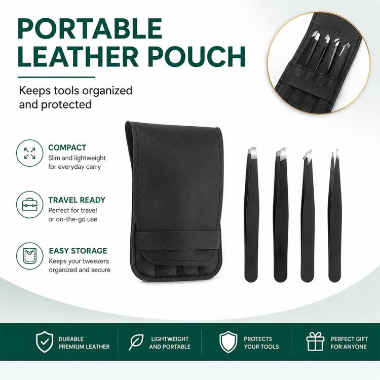 Set di 4 pinzette in acciaio inossidabile per la modellatura delle sopracciglia, con custodia in pelle PU.