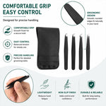 Set di 4 pinzette in acciaio inossidabile per la modellatura delle sopracciglia, con custodia in pelle PU.