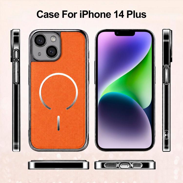 Anello magnetico galvanizzato in PC + custodia per telefono in pelle vegana, For iPhone 14 Plus, For iPhone 14, For iPhone 14 Pro, For iPhone 14 Pro Max