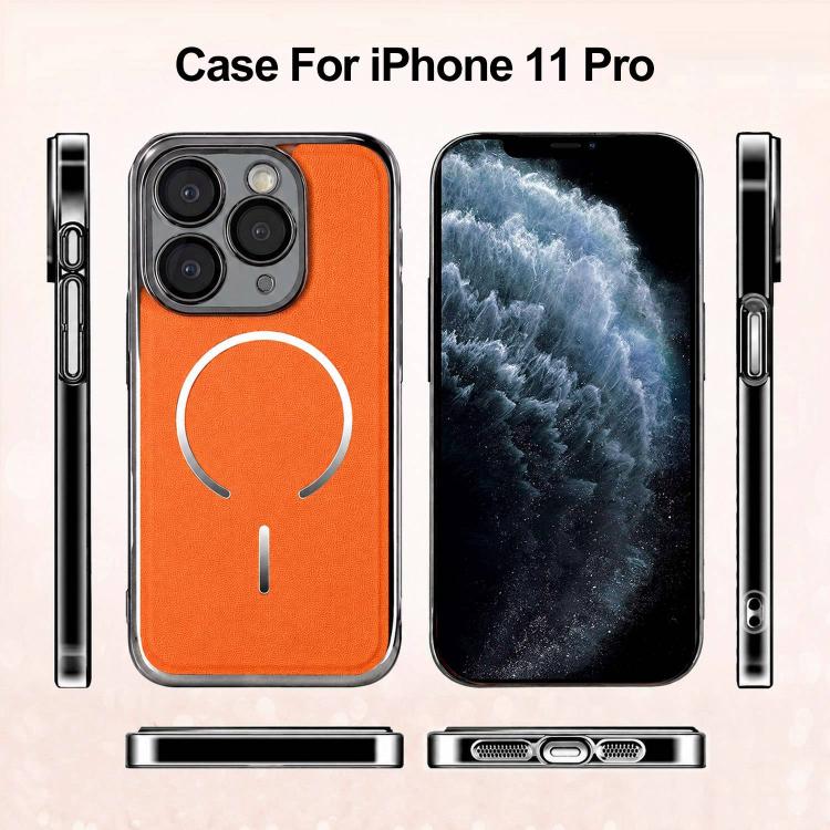 Anello magnetico galvanizzato in PC + custodia per telefono in pelle vegana, For iPhone 11 Pro