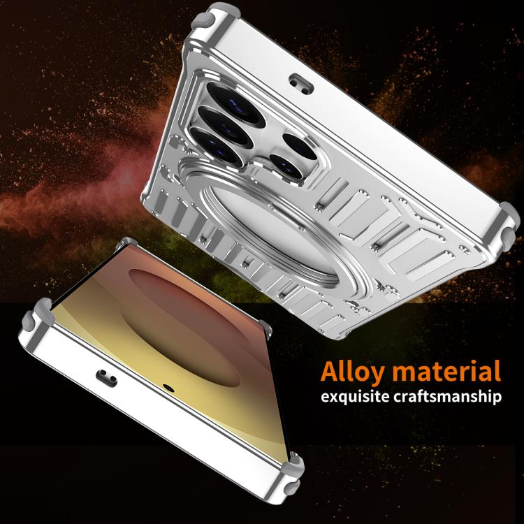 Custodia per telefono senza cornice in metallo con supporto girevole e sistema di raffreddamento della serie Mech., For Galaxy S26 Ultra 5G, For Galaxy S25 Ultra 5G, For Galaxy S24 Ultra 5G, For Galaxy S23 Ultra 5G