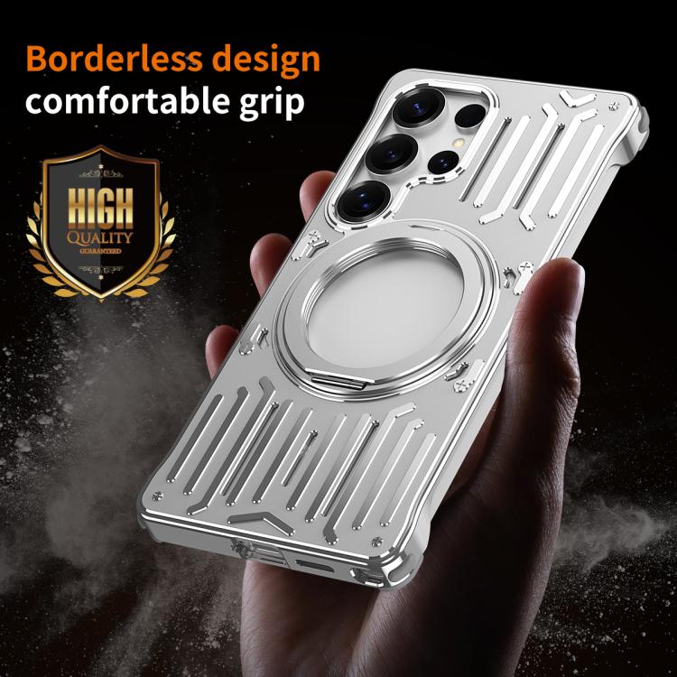Custodia per telefono senza cornice in metallo con supporto girevole e sistema di raffreddamento della serie Mech., For Galaxy S26 Ultra 5G, For Galaxy S25 Ultra 5G, For Galaxy S24 Ultra 5G, For Galaxy S23 Ultra 5G