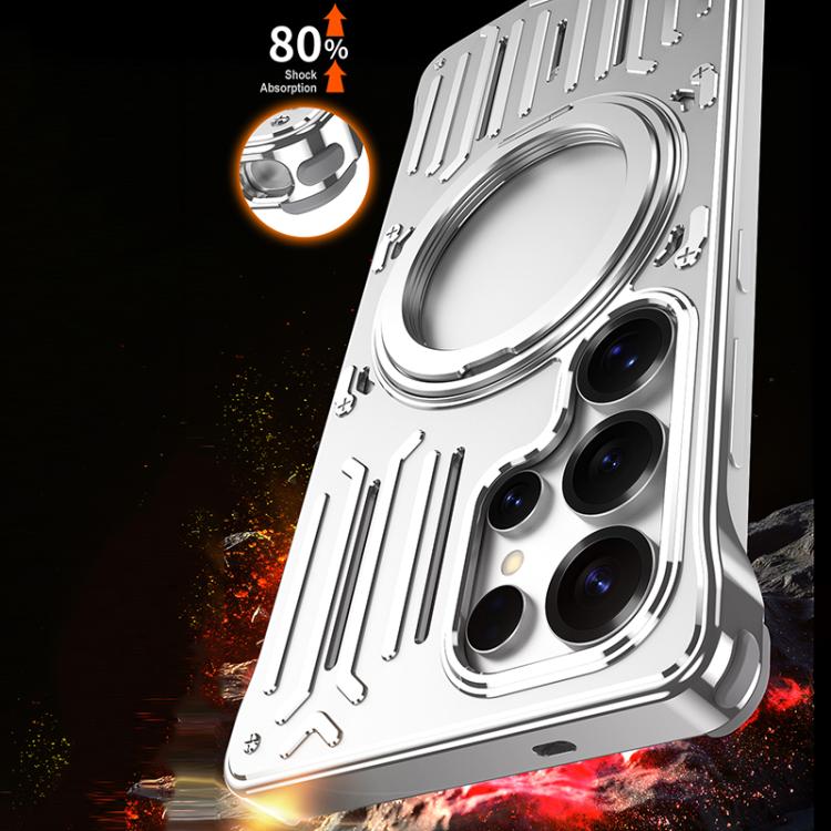 Custodia per telefono senza cornice in metallo con supporto girevole e sistema di raffreddamento della serie Mech., For Galaxy S26 Ultra 5G, For Galaxy S25 Ultra 5G, For Galaxy S24 Ultra 5G, For Galaxy S23 Ultra 5G