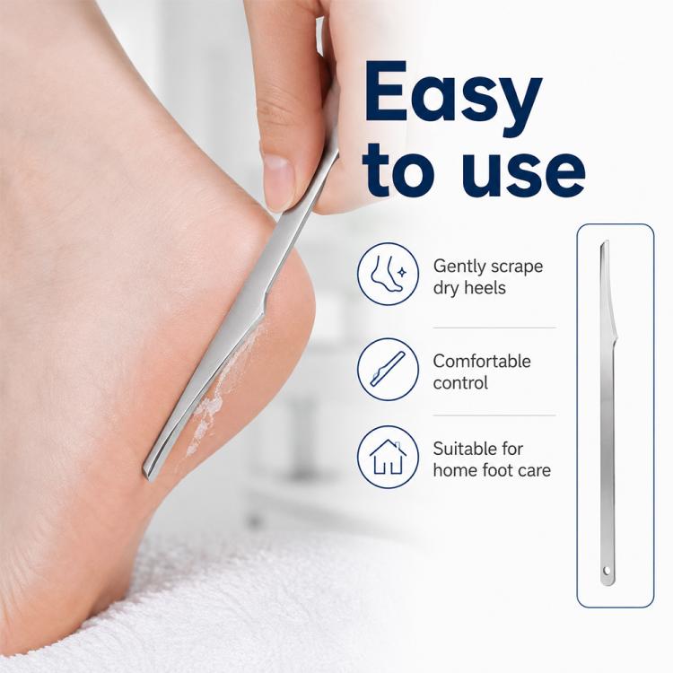 Raschietto per calli al tallone in acciaio inossidabile con foro rotondo, strumento per la cura dei piedi, Round Hole Style Foot Scraper