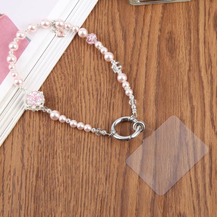 Cinturino da polso per cellulare con perle di zircone e fiore, con laccetto di sicurezza, per donne e ragazze.