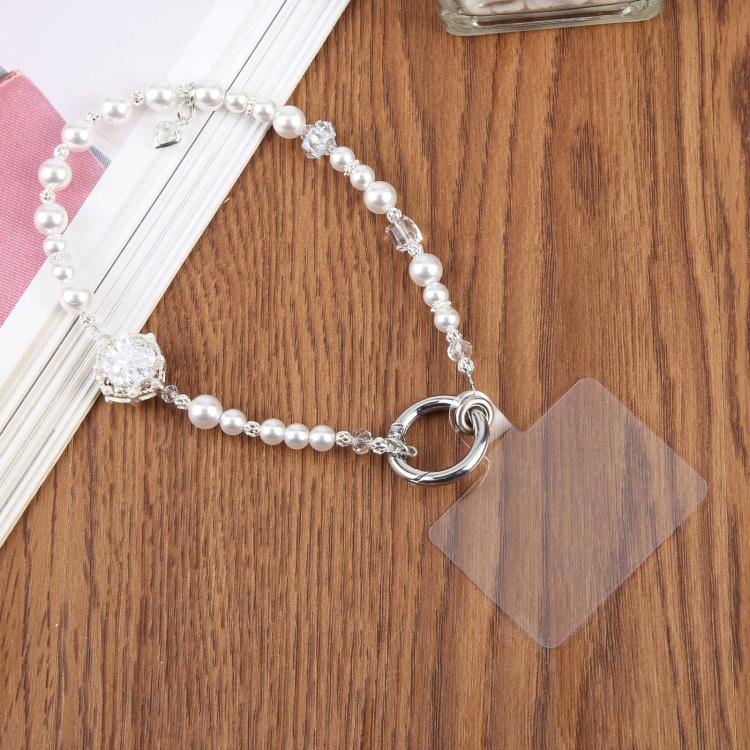 Cinturino da polso per cellulare con perle di zircone e fiore, con laccetto di sicurezza, per donne e ragazze.
