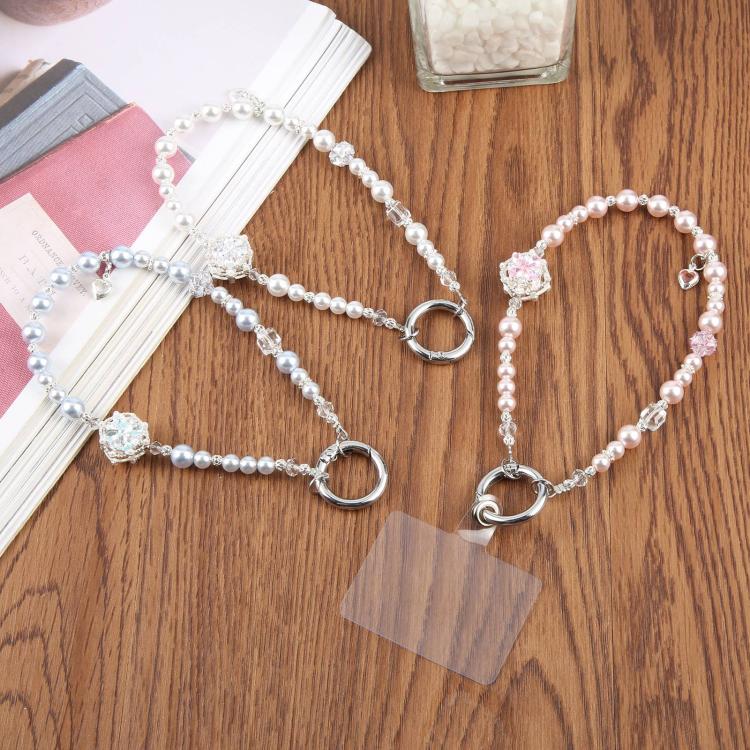 Cinturino da polso per cellulare con perle di zircone e fiore, con laccetto di sicurezza, per donne e ragazze.
