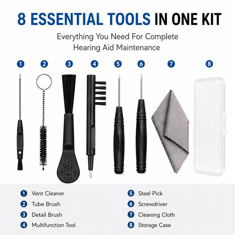 Kit di strumenti per la pulizia degli apparecchi acustici XDcase 8 in 1