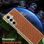 Cornice in policarbonato con texture effetto coccodrillo perlato e custodia in ecopelle., For Galaxy S25 5G, For Galaxy S25 Ultra 5G, For Galaxy S24 Ultra 5G, For Galaxy S24 5G