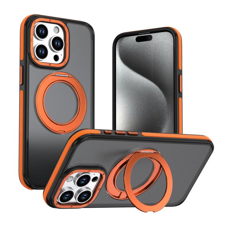 Custodia magnetica effetto pelle con supporto girevole per iPhone