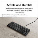 Tastiera cablata Logitech K106 USB impermeabile e resistente agli schizzi d'acqua.