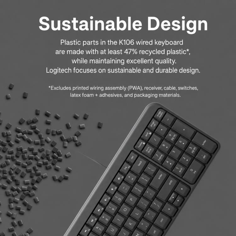 Tastiera cablata Logitech K106 USB impermeabile e resistente agli schizzi d'acqua.