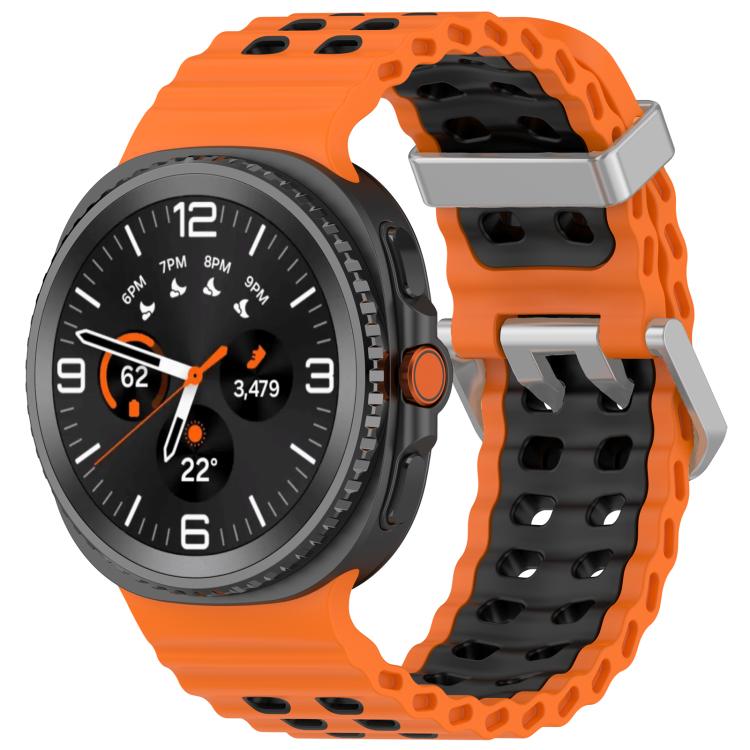 Cinturino per orologio in silicone Ocean Two Color con doppia fila di fori e fibbia argentata., For Galaxy Watch8 / Watch8 Classic