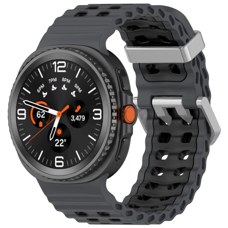Cinturino per orologio in silicone Ocean Two Color con doppia fila di fori e fibbia argentata., For Galaxy Watch8 / Watch8 Classic